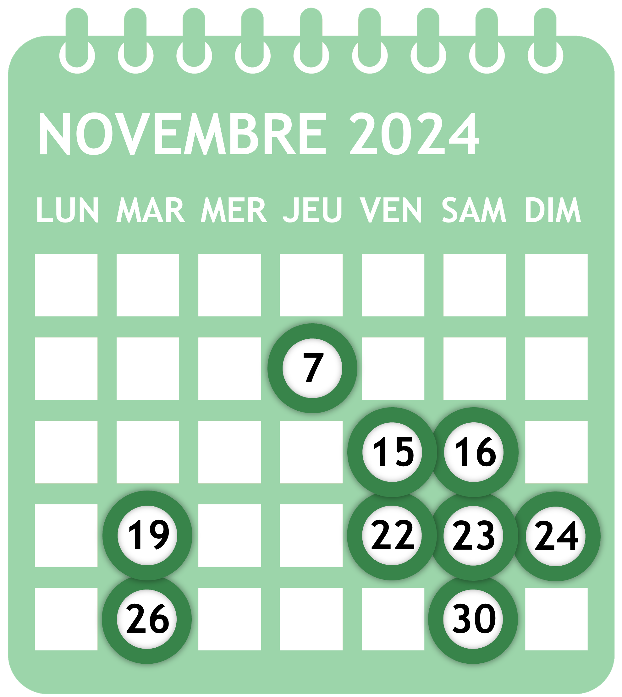 Calendrier newsletter novembre 2024