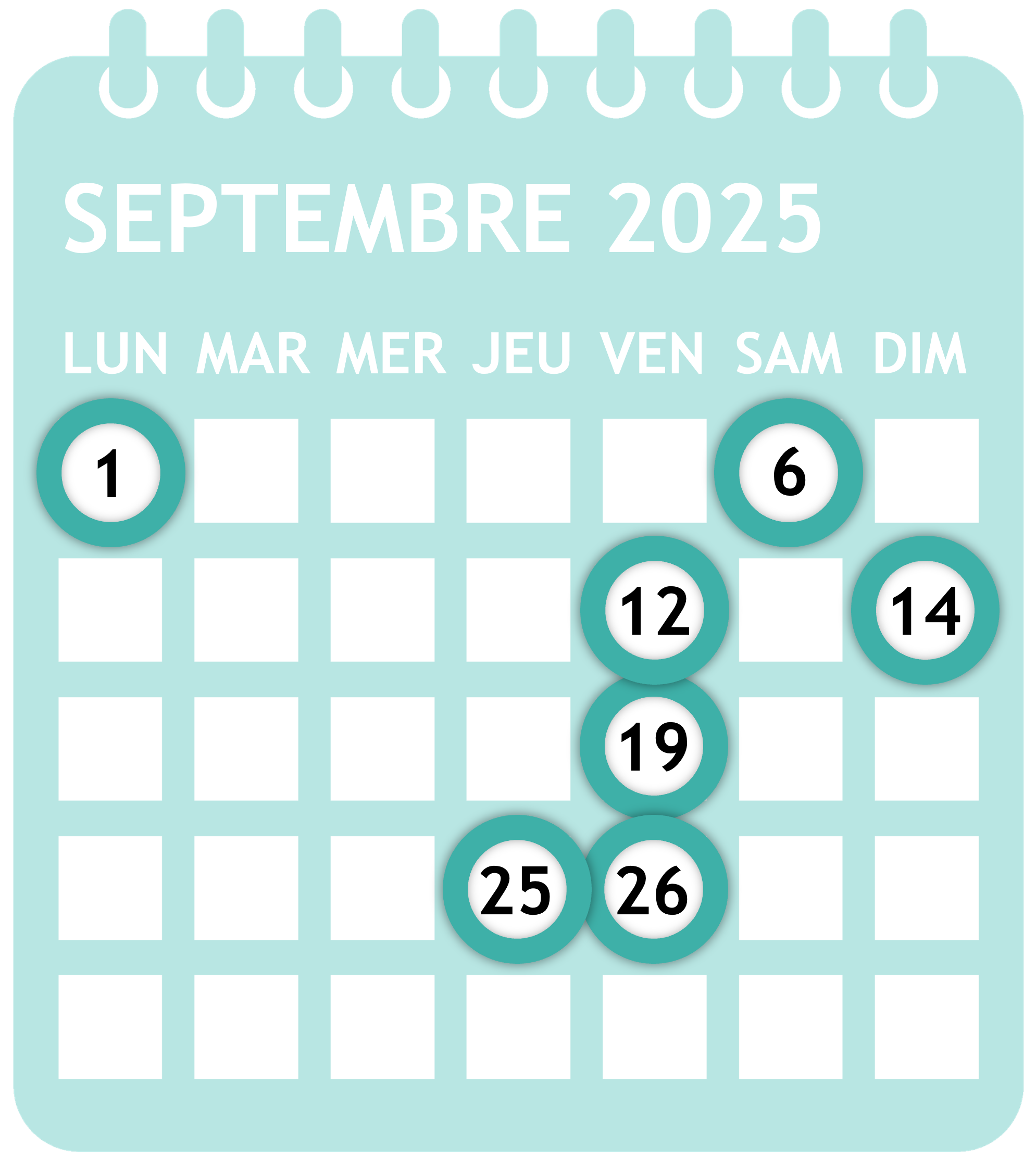 Calendrier newsletter septembre 2025
