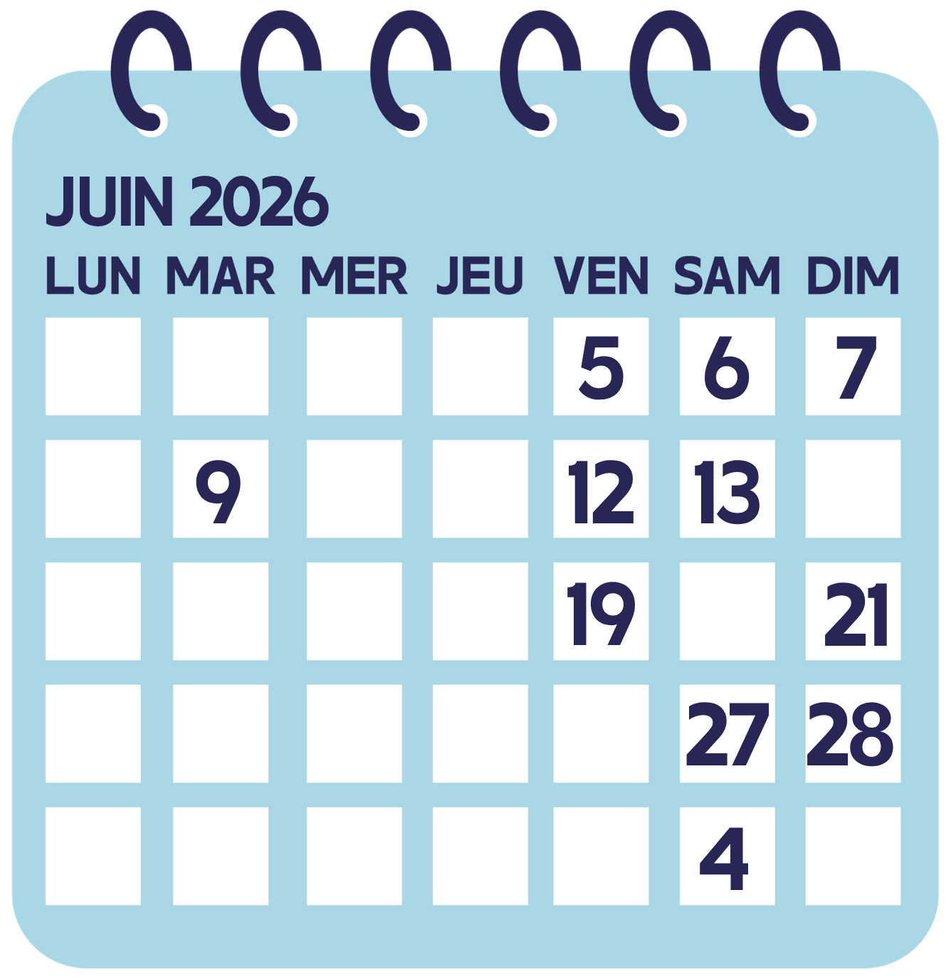 Calendrier newsletter juin 2026
