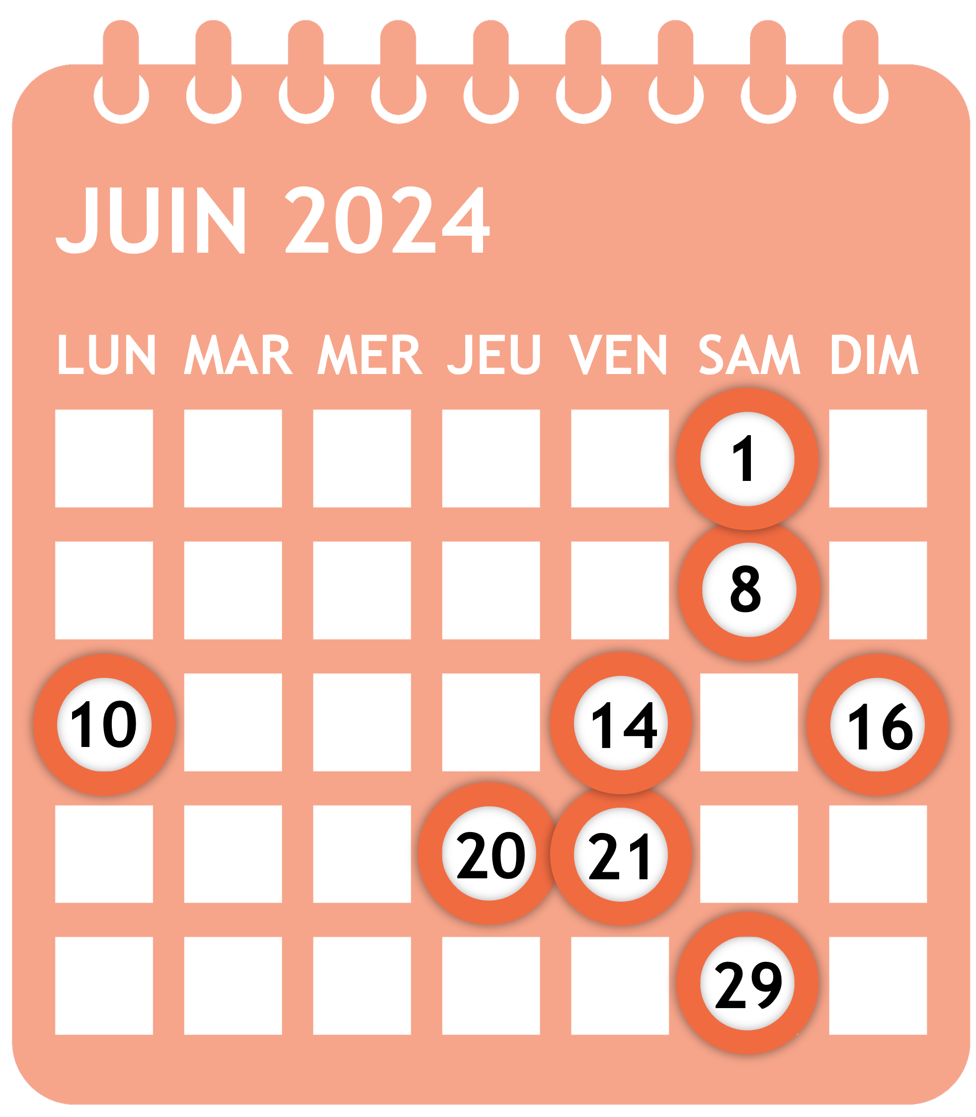 Calendrier juin 2024