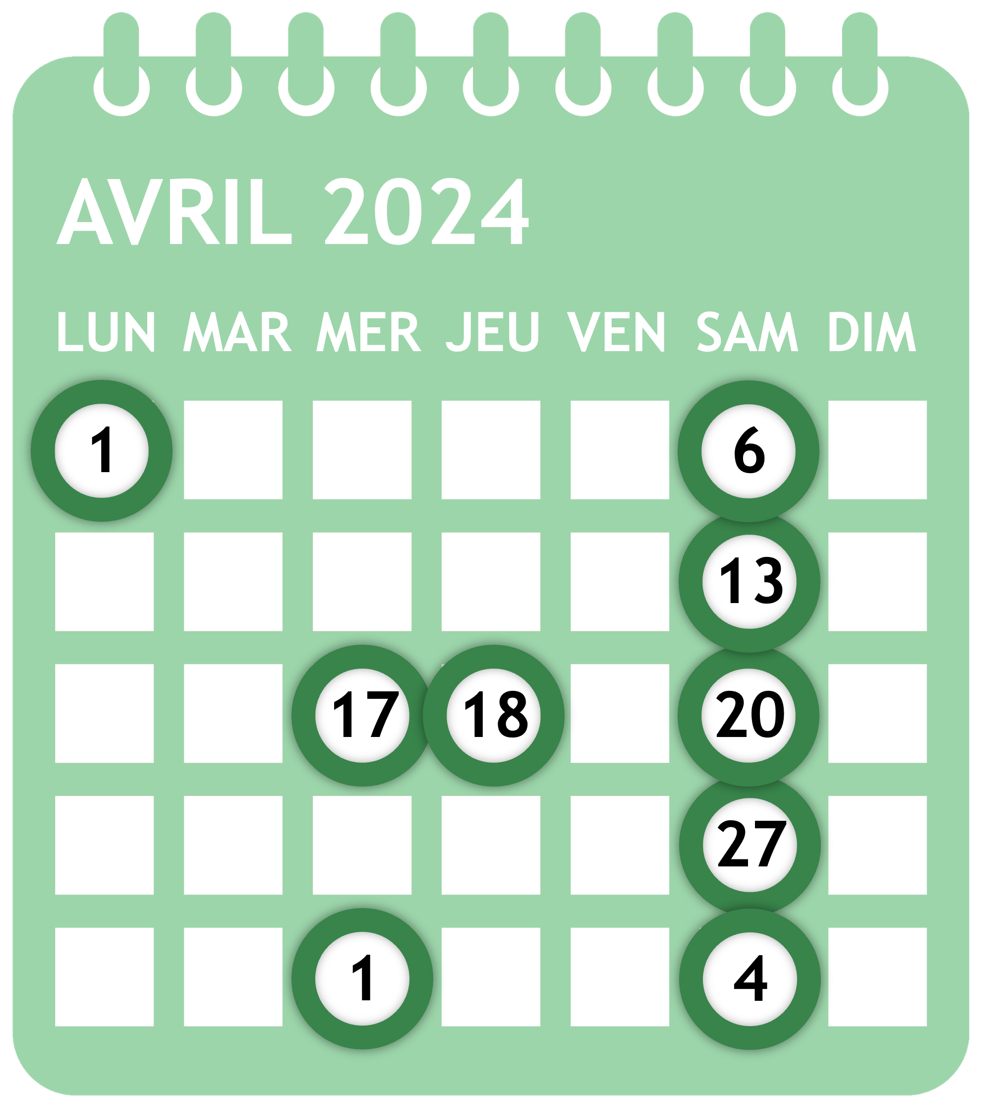 Calendrier newsletter avril 2024