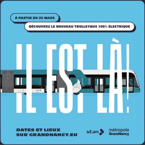 A partir du 22 mars, découvrez le nouveau trolleybus 100% électrique ! Dates et lieux sur grandnancy.eu
