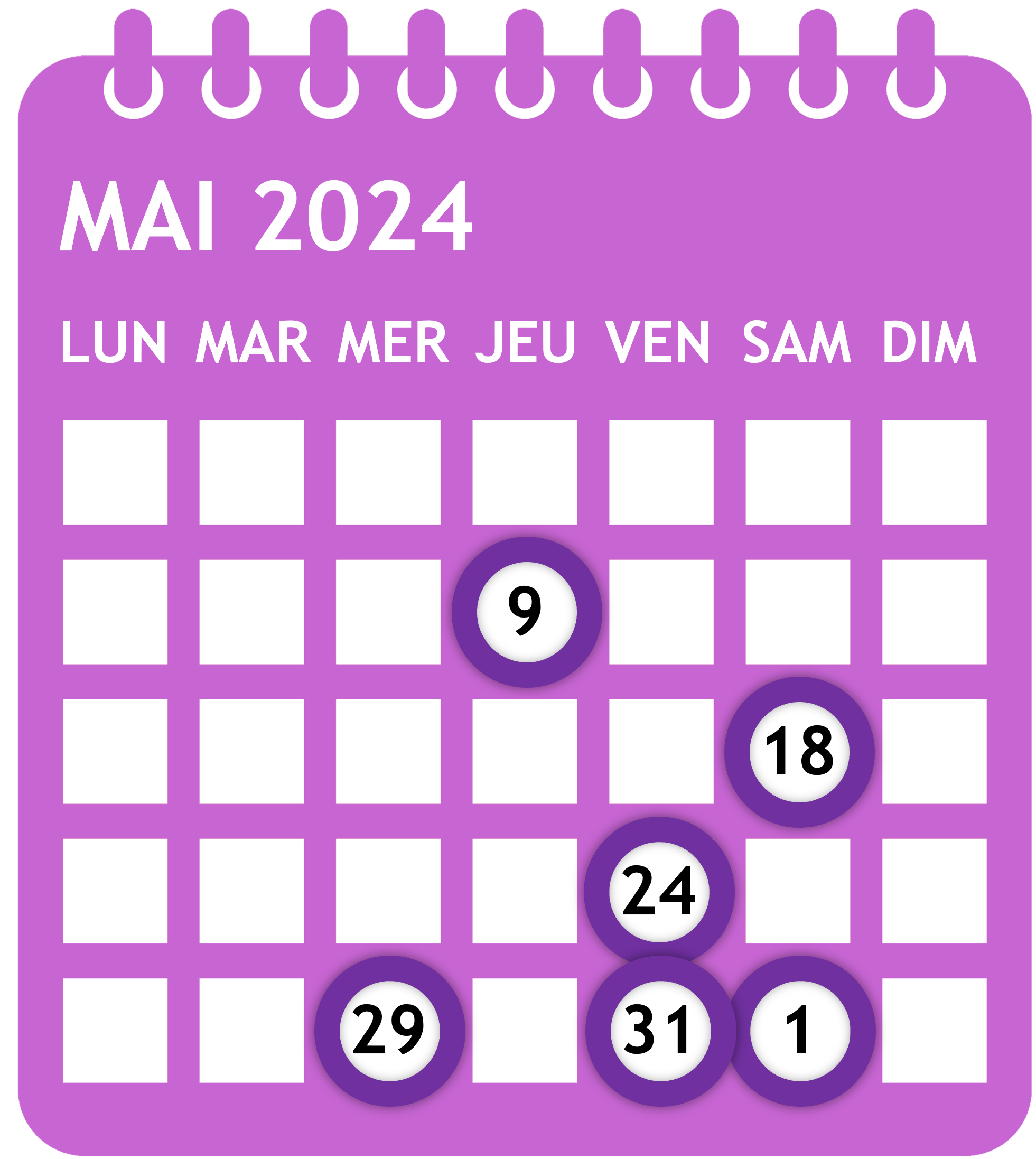Calendrier mai 2024