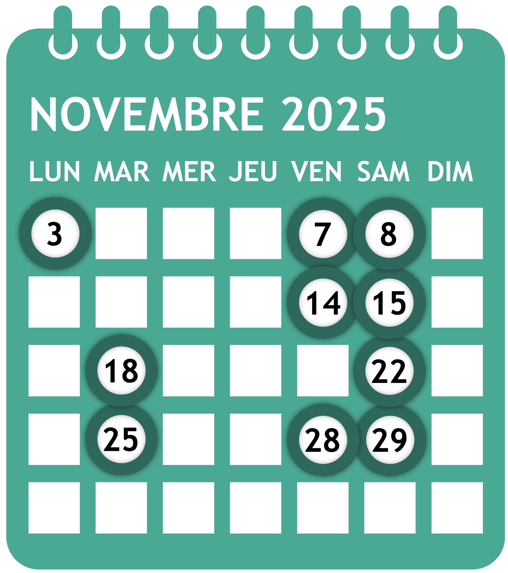 Calendrier newsletter novembre 2025