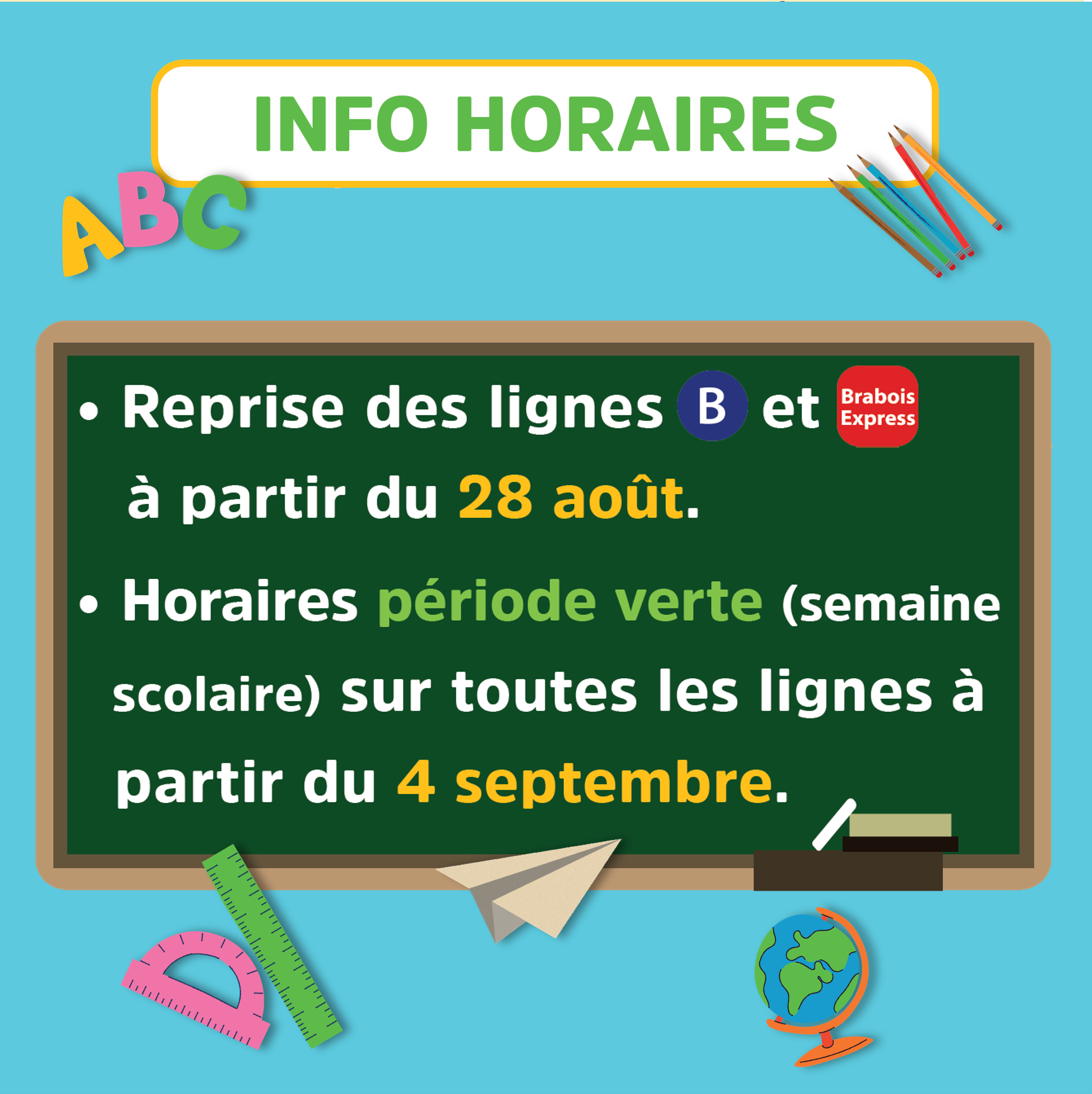Info horaires : horaires de rentrée scolaire dès le 4 septembre 