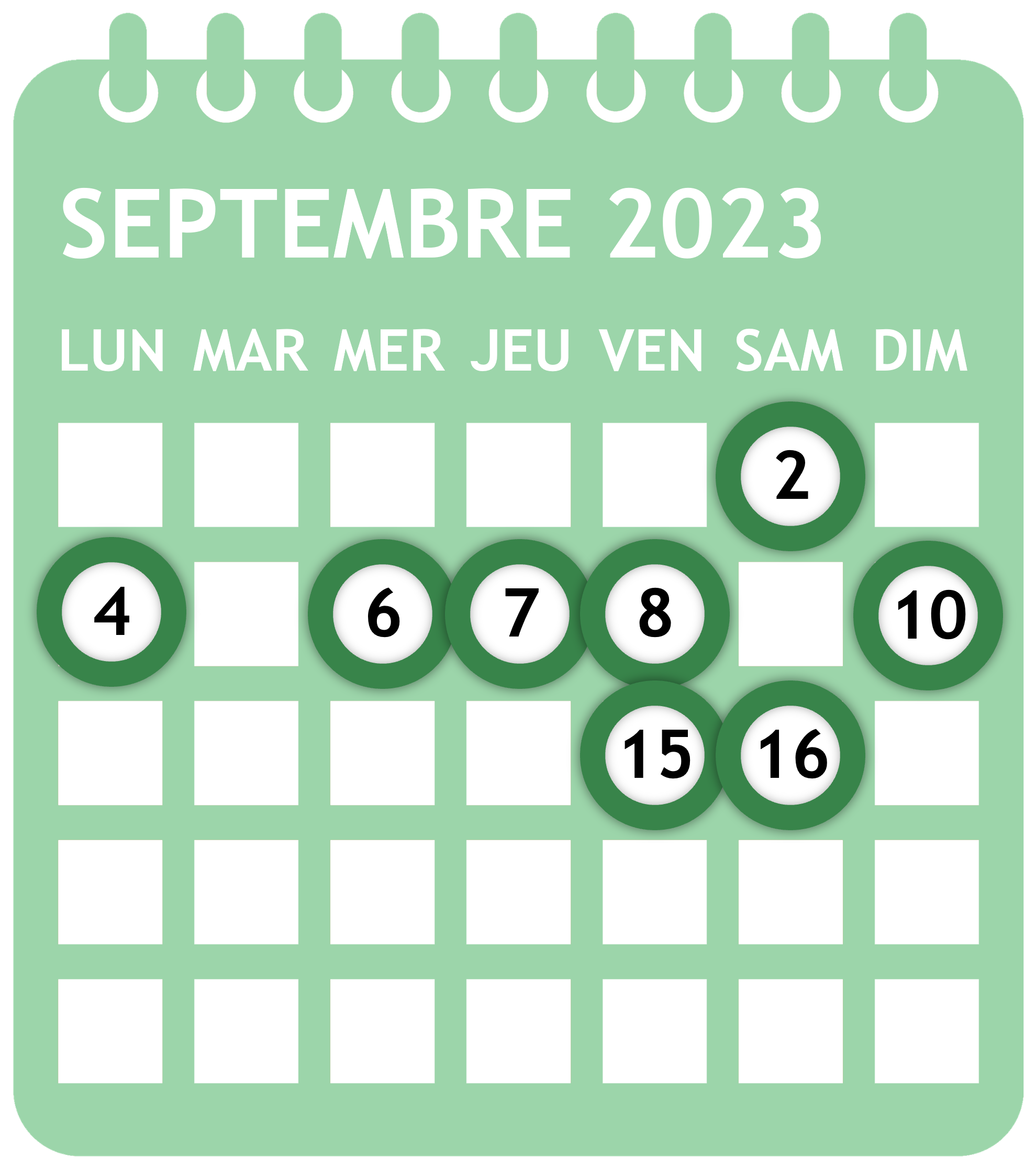 Calendrier septembre 2023