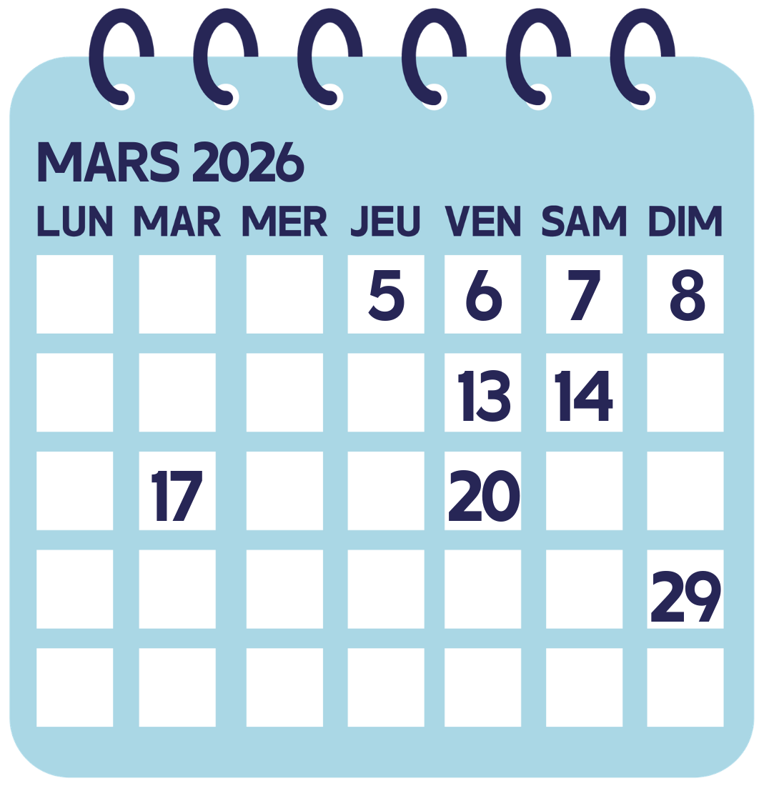 Calendrier mars 2026