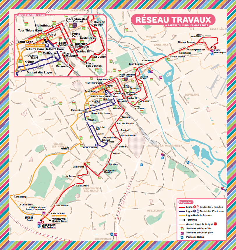 Plan des lignes de remplacement du réseau travaux