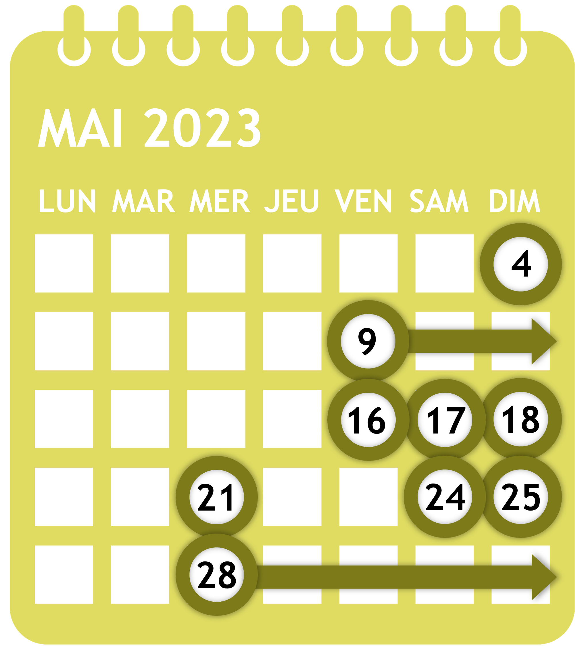Calendrier des événements à venir en juin 2023