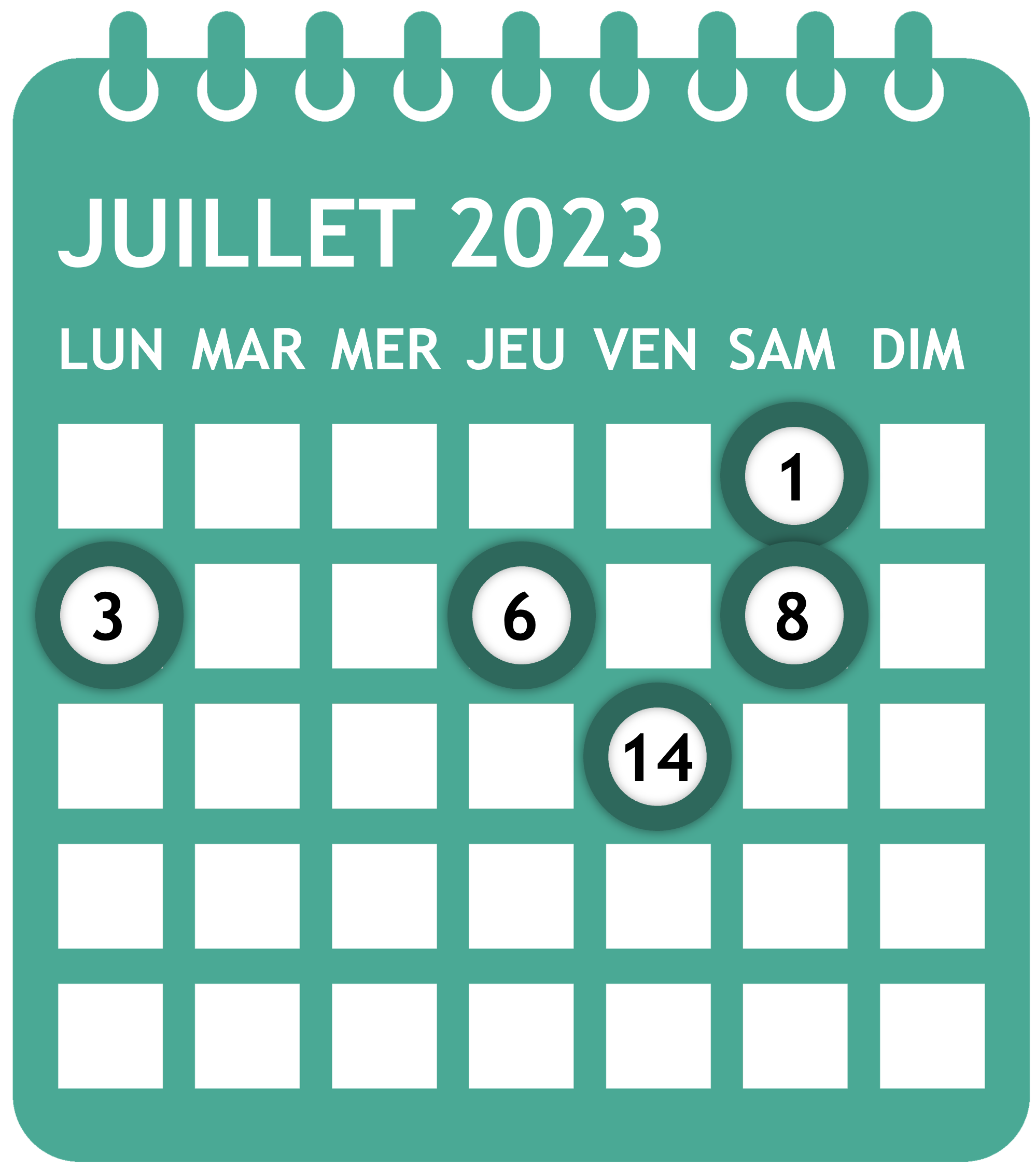 Calendrier juillet 2023