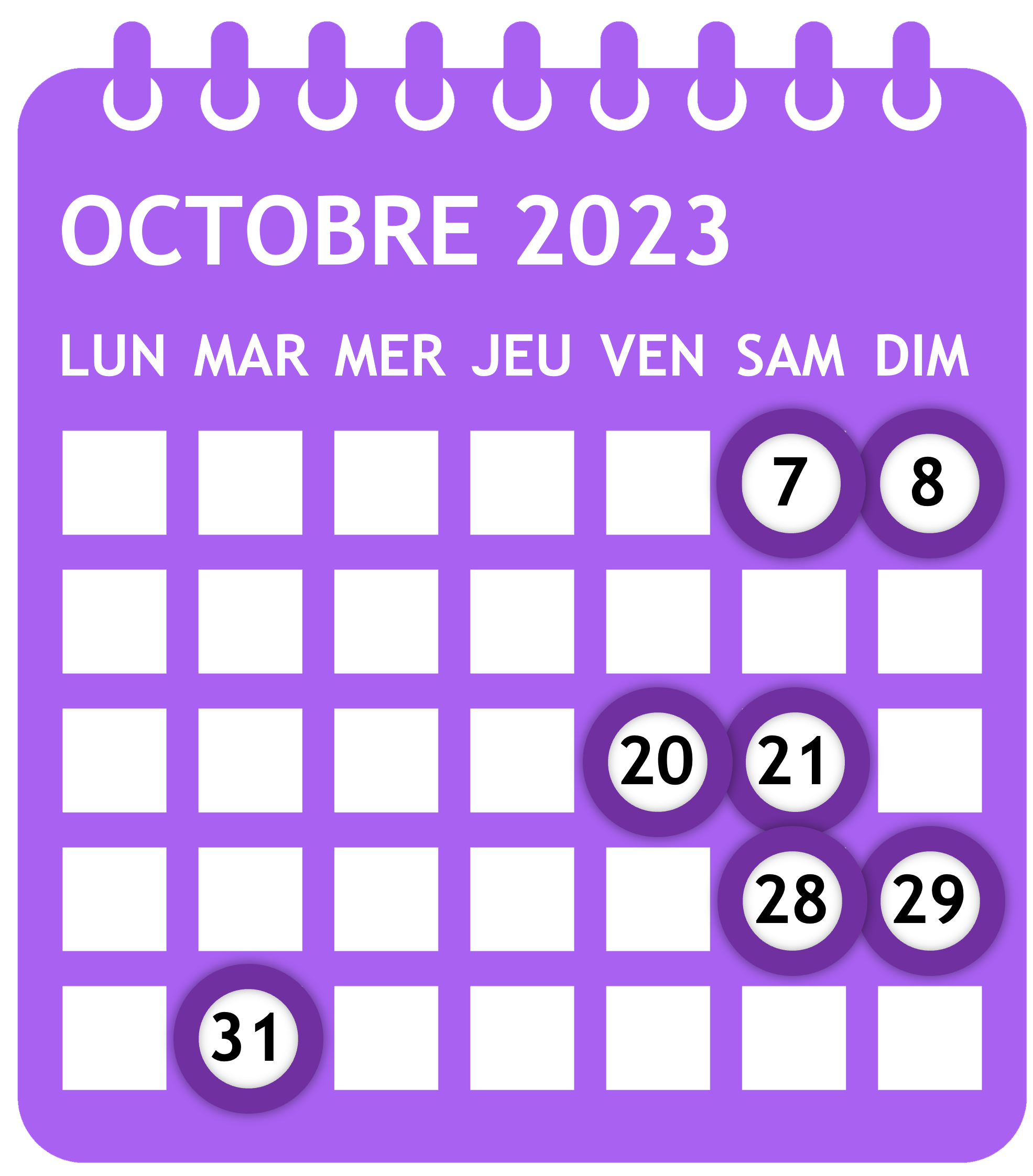 Calendrier octobre 2023