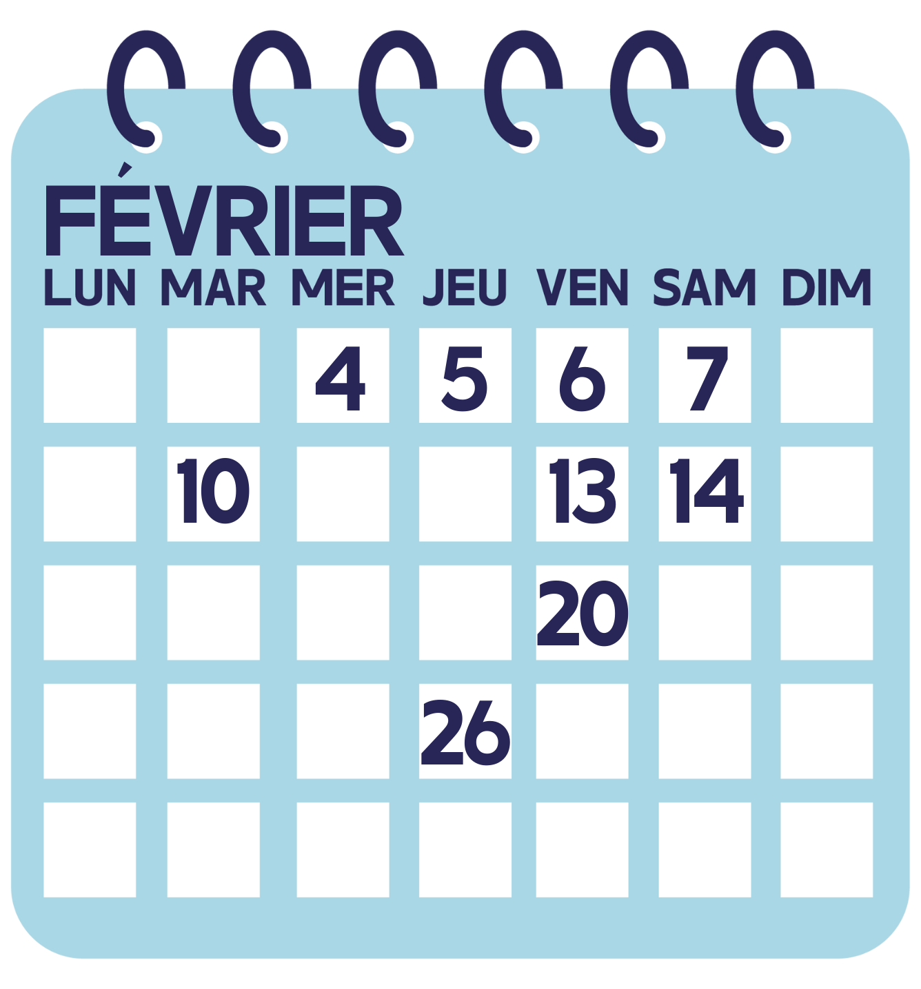 Calendrier février 2026