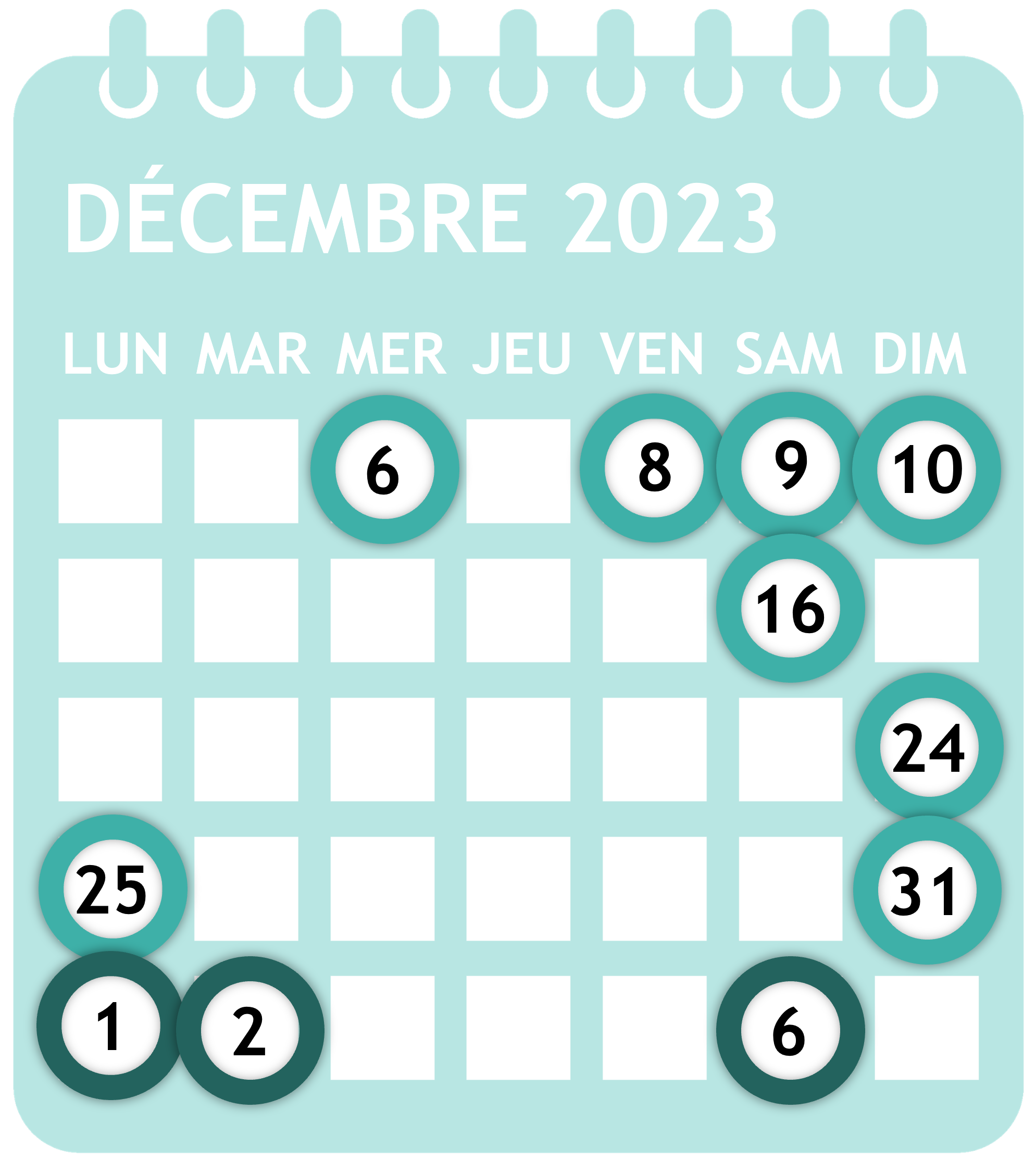 Calendrier décembre 2023
