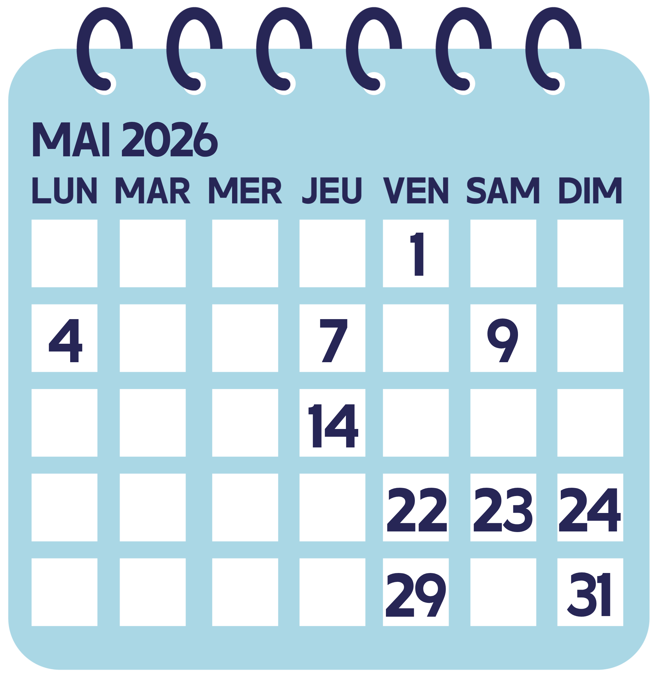 Calendrier newsletter mai 2026