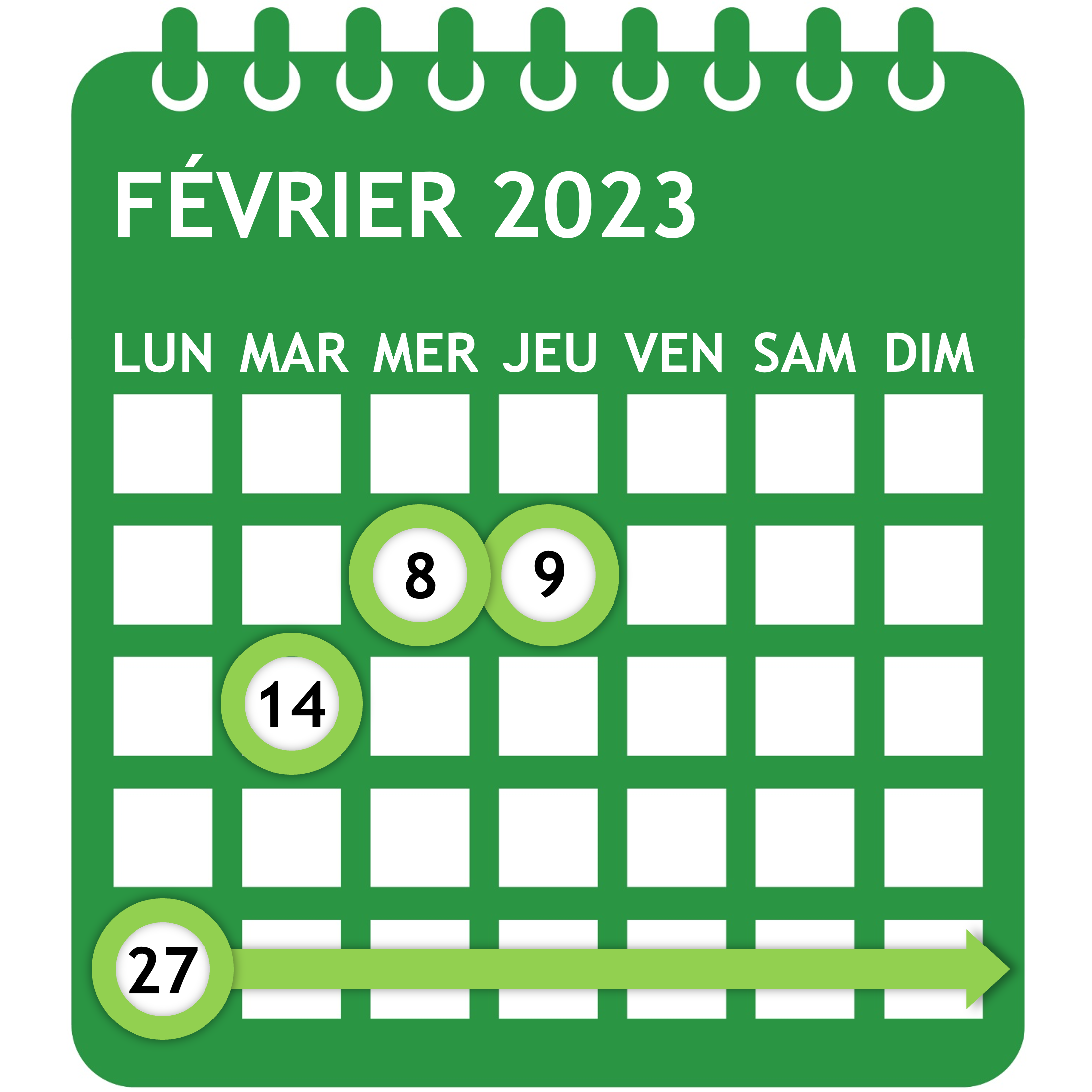 Calendrier des événements à venir en février 2023