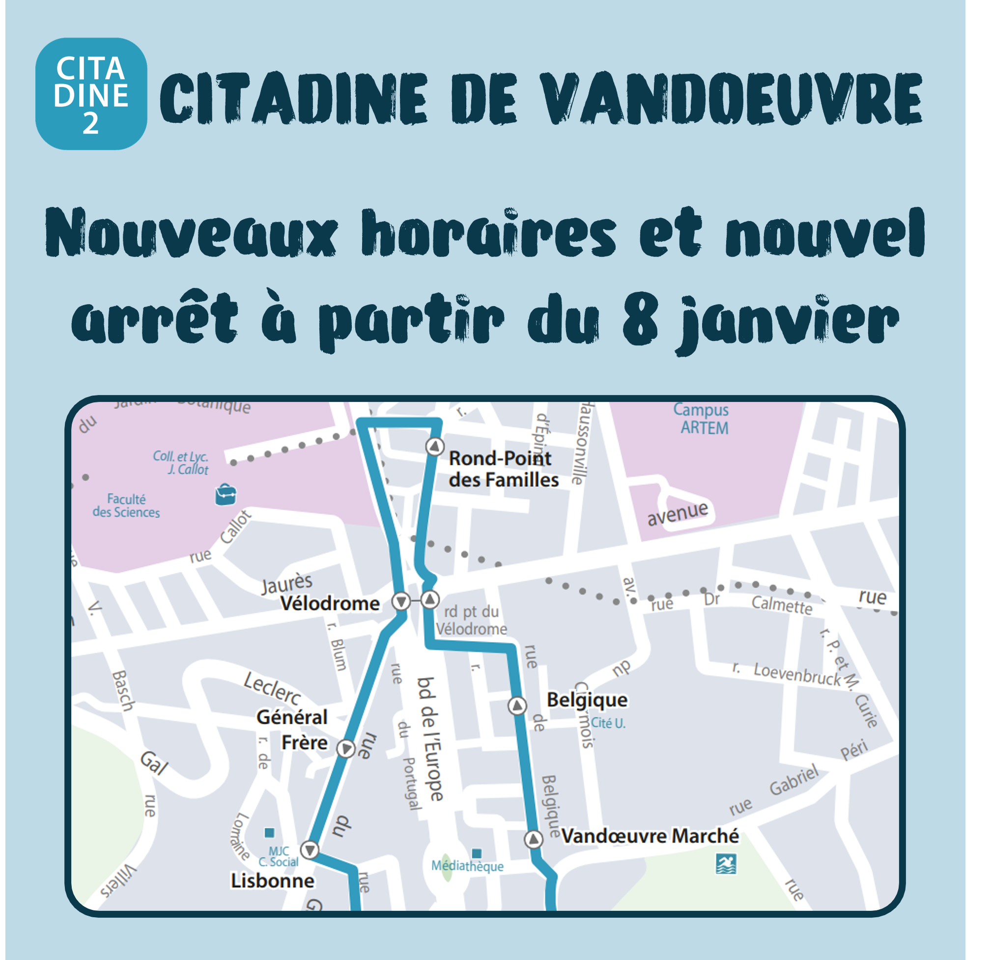 Citadine 2 : nouveaux horaires et nouvel arrêt à partir du 8 janvier