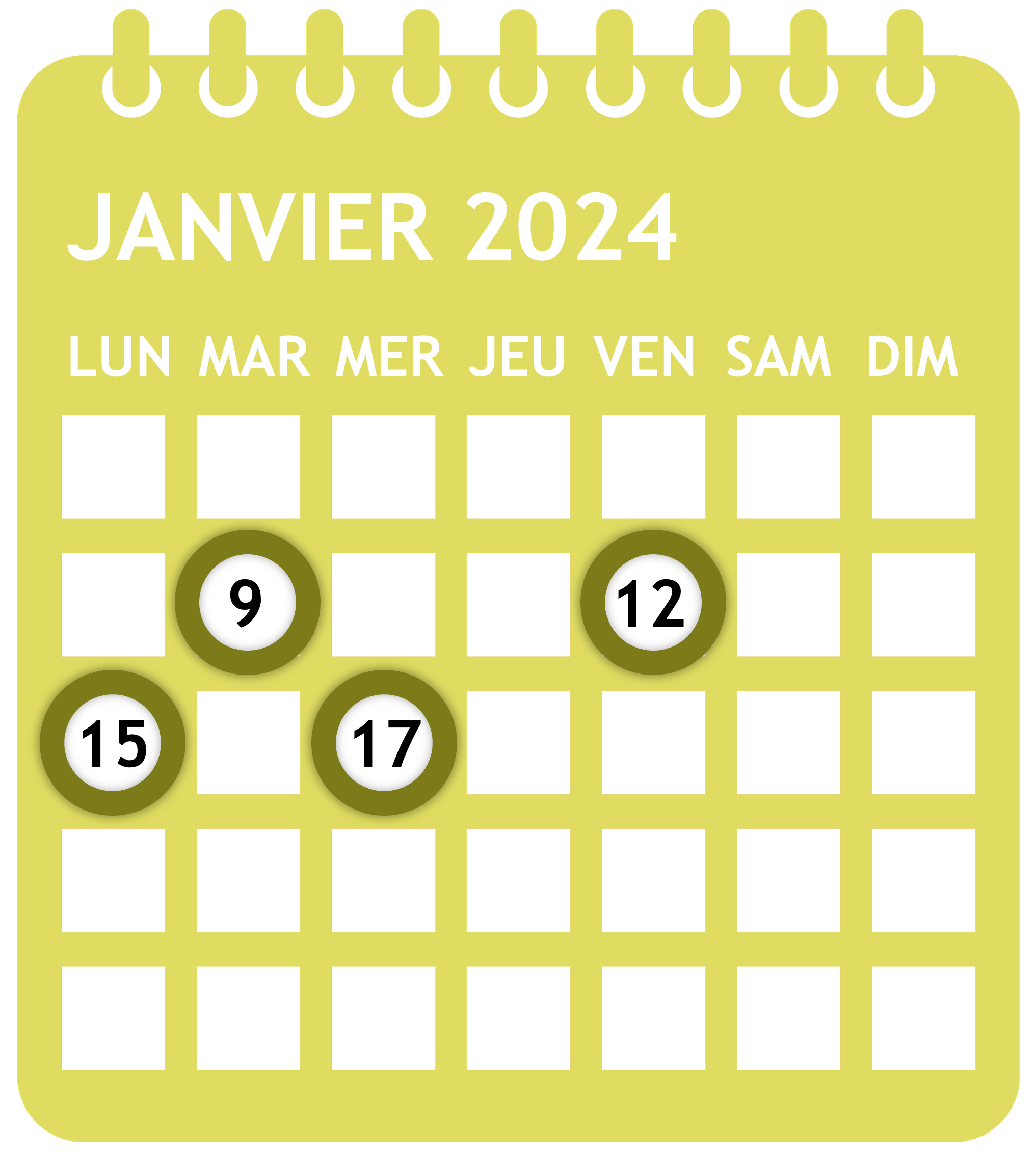 Calendrier newsletter janvier 2024