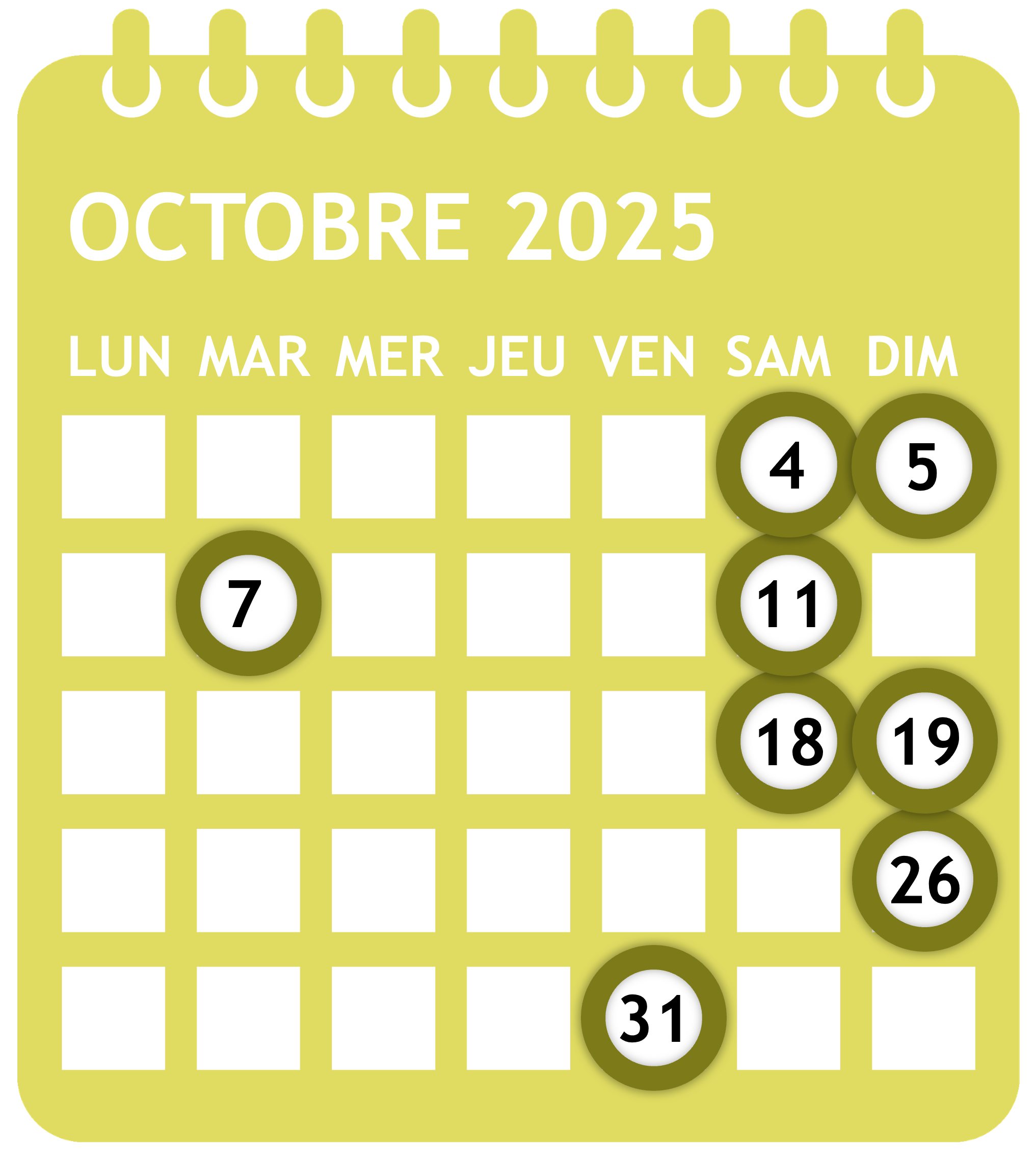 Calendrier newsletter octobre 2025