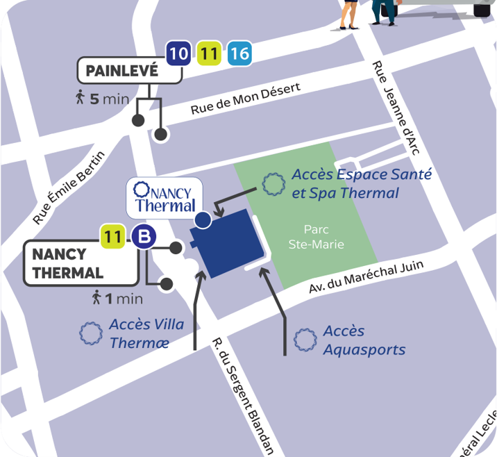 Plan d'accès à Nancy Thermal avec le réseau Stan