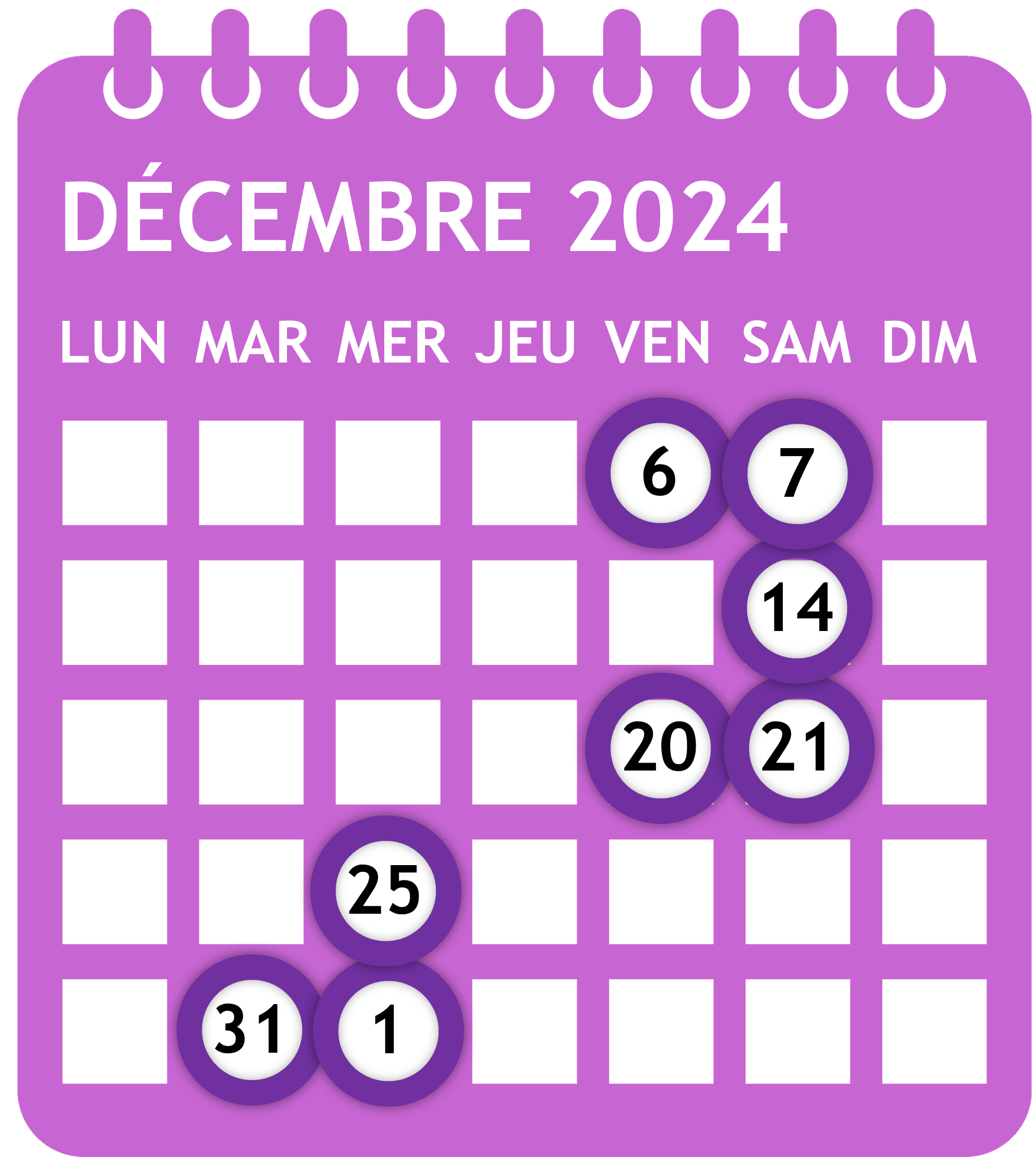 Calendrier newsletter décembre 2024