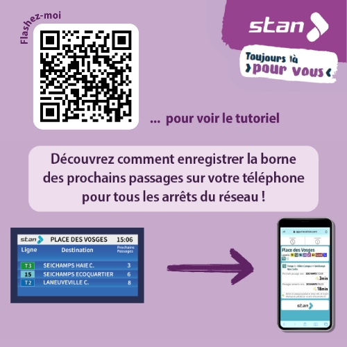 Horaires de passages en temps réel - Regardez le tuto - Scannez le QR code à votre arrêt