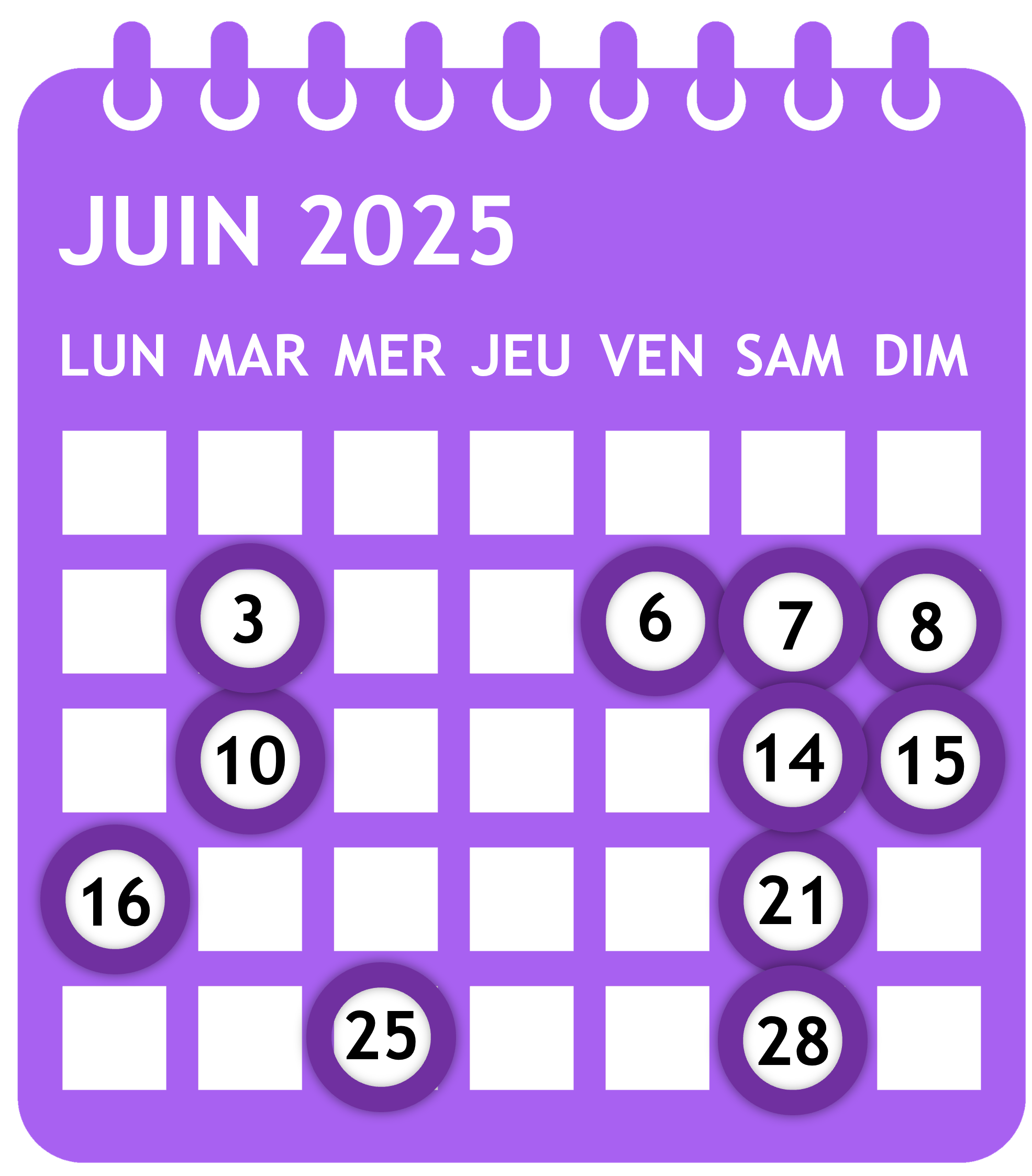Calendrier juin 2025